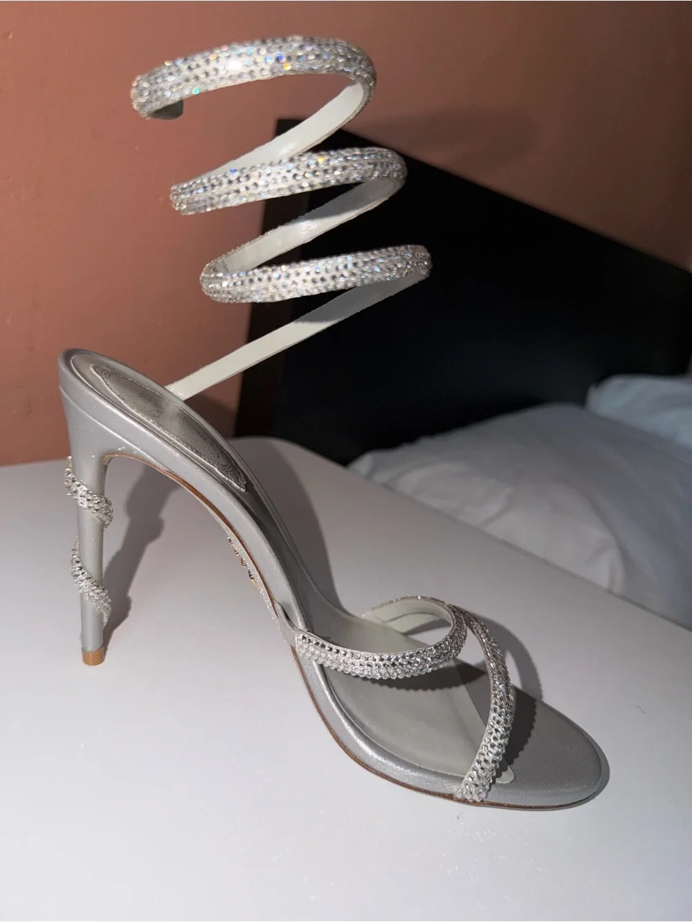 Rene Caovilla Women's Silver Margot Embellished Sandals Size 37